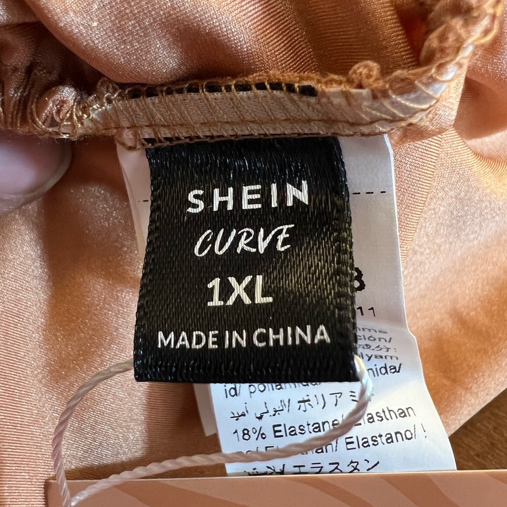 SOLD SHEIN,Women’s sexy body con satiny one shoulder peach colored dress 1XL NWT - Picture 6 of 7